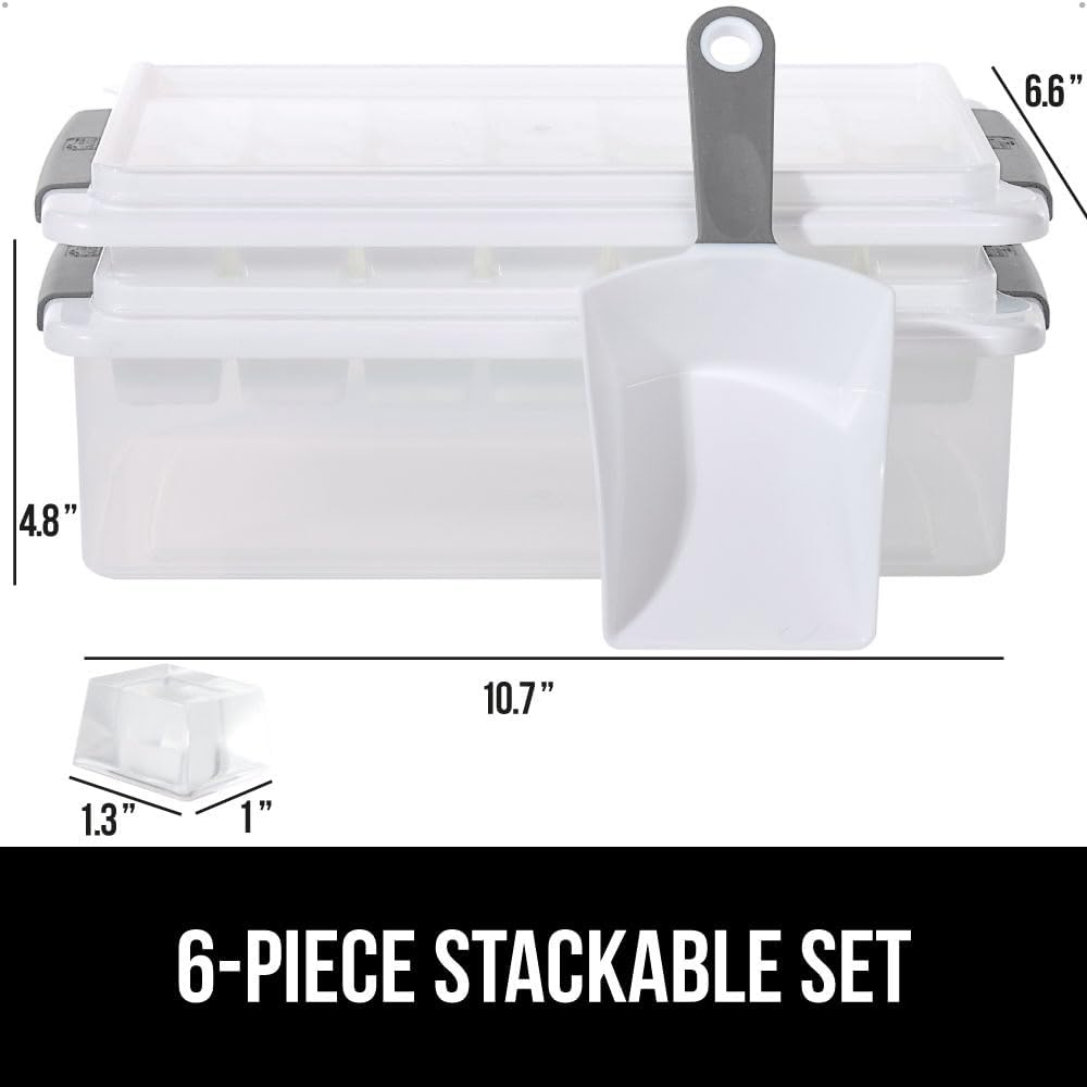 GORILLA GRIP Stackable Ice Cube Tray and Bucket Set for Freezer, Includes 2 Trays with Lid and