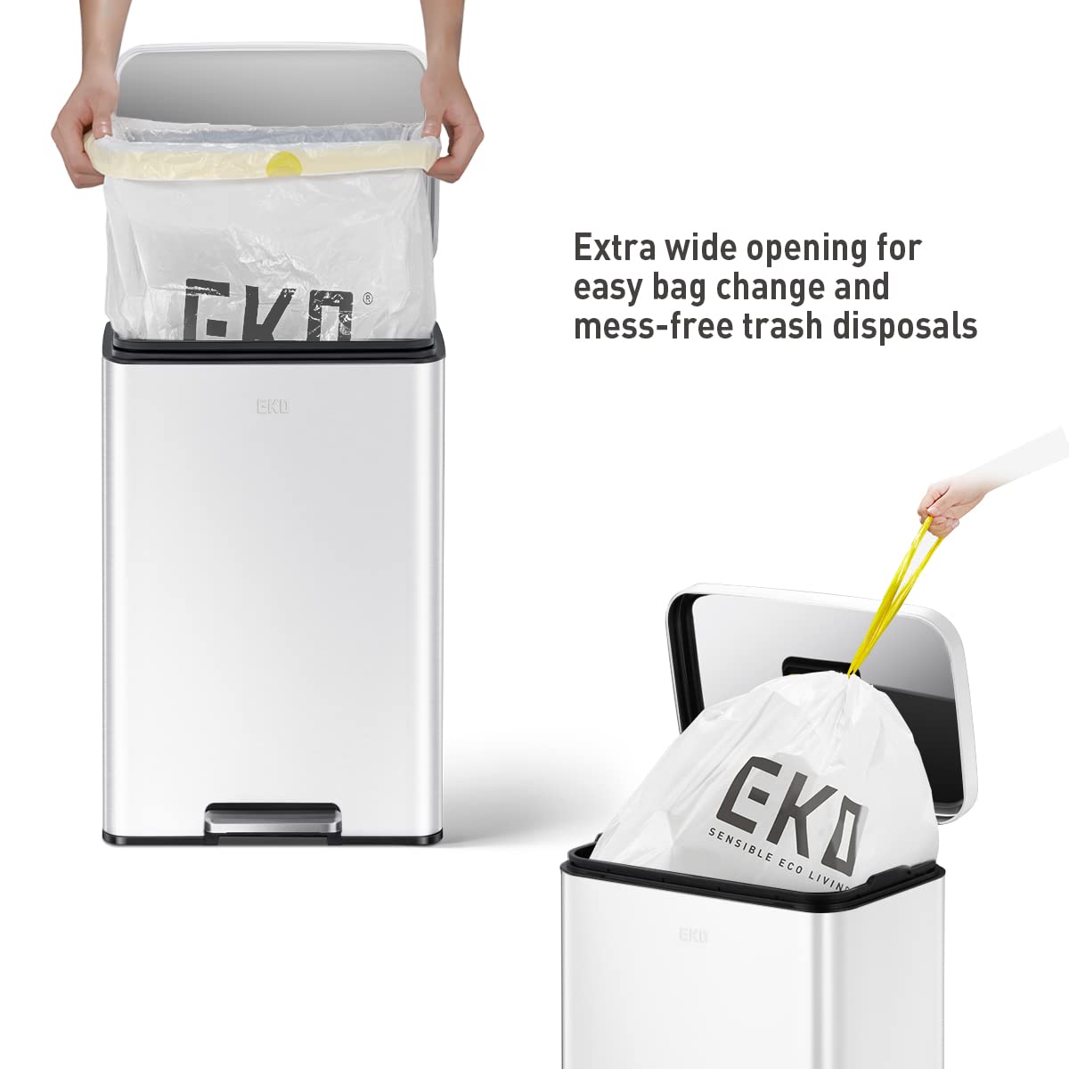 EKO Madison Matte White 50 Liter/13.2 Gallon Step Trash Can with Inner Liner - Fingerprint