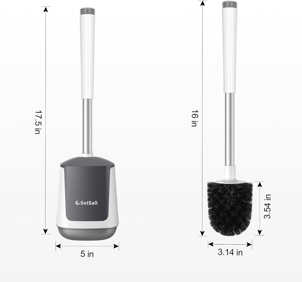 SetSail Toilet Brush and Holder 2 Pack, Self Closing Lid Toilet Bowl Brushes Holder and Extra Long