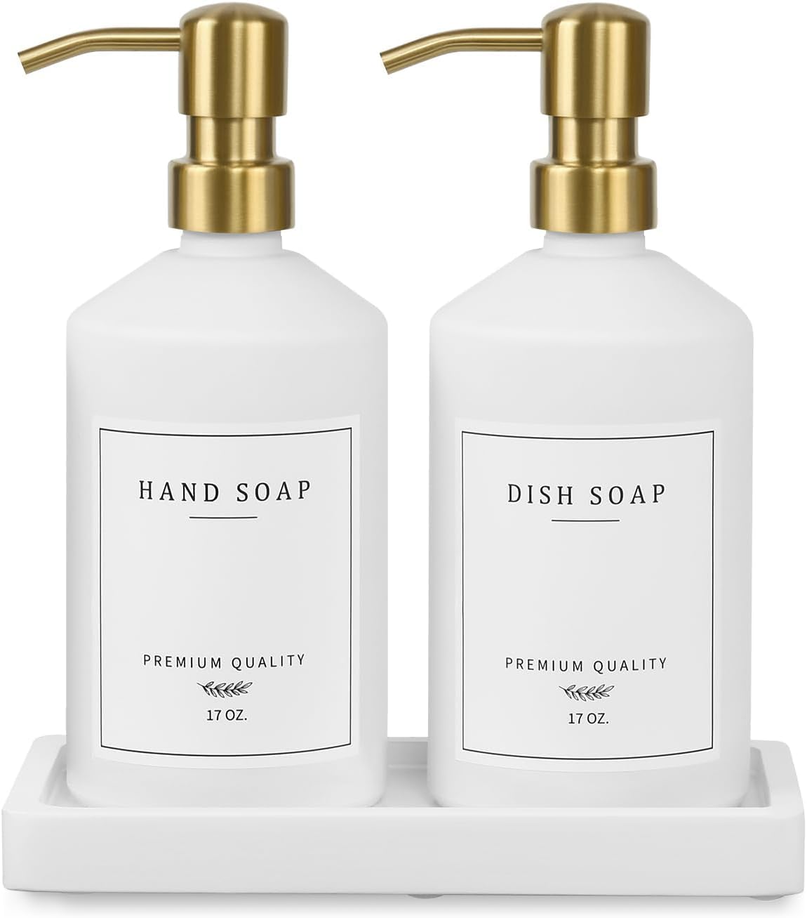 Gold Soap Dispenser Set, Glass Hand and Dish Soap Dispenser Set with Tray,Stainless Pump,14