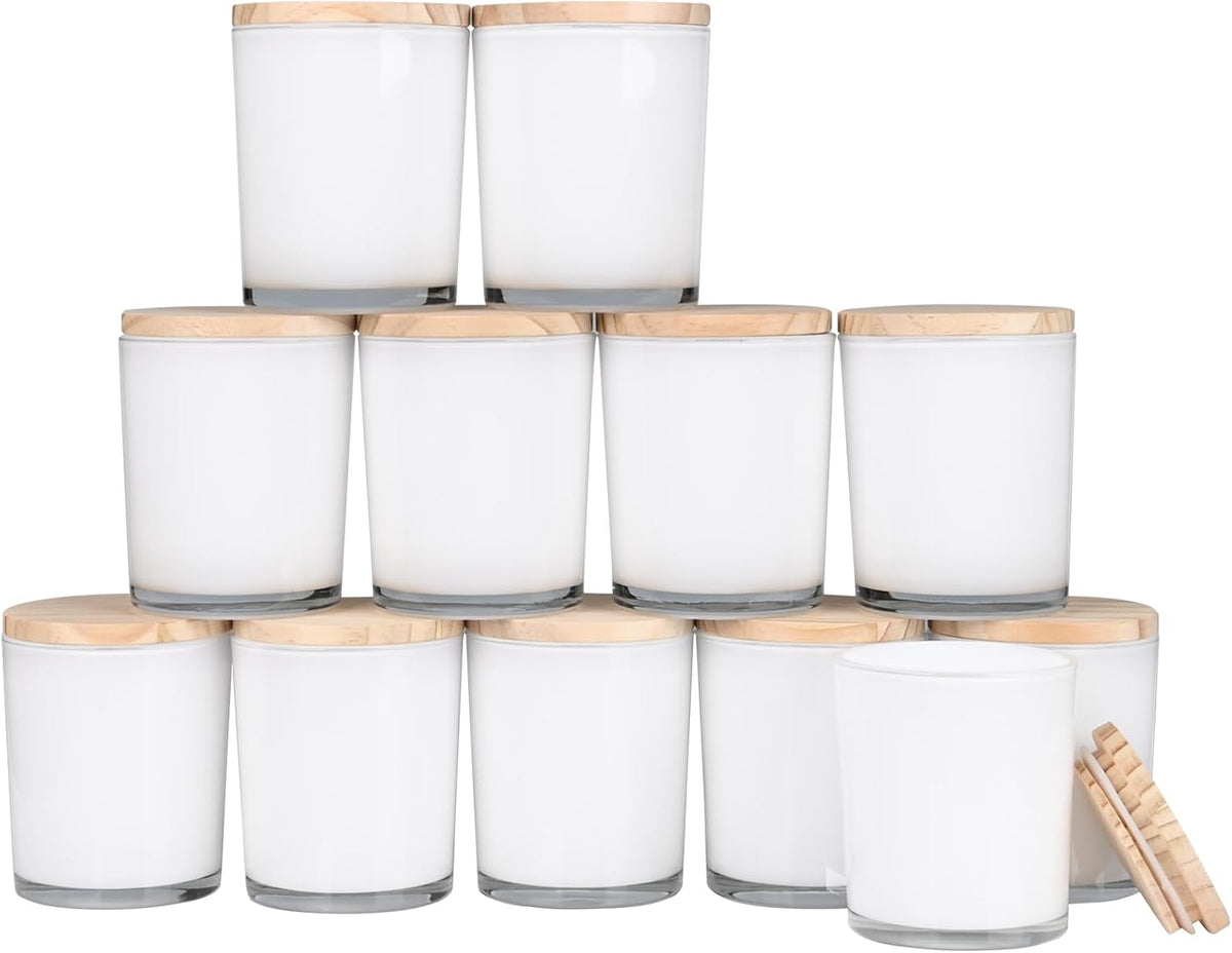 Thick Candle Jars for Making Candles 12 Pcs, 7 OZ Empty Jars with Wood Lids for Candle Making