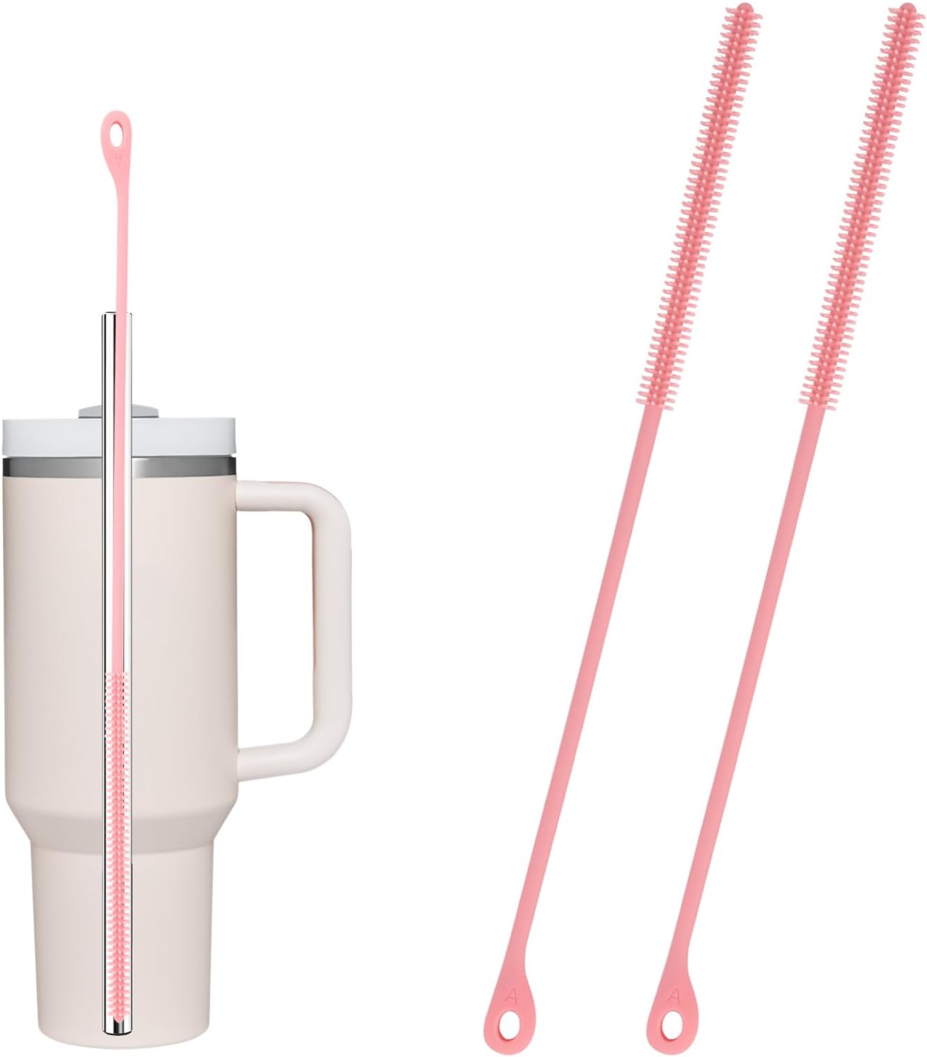 2pcs Silicone Straw Cleaner Brush, 9.5in Extra Long Reusable Straw Brush for Stanley, Metal, Glass