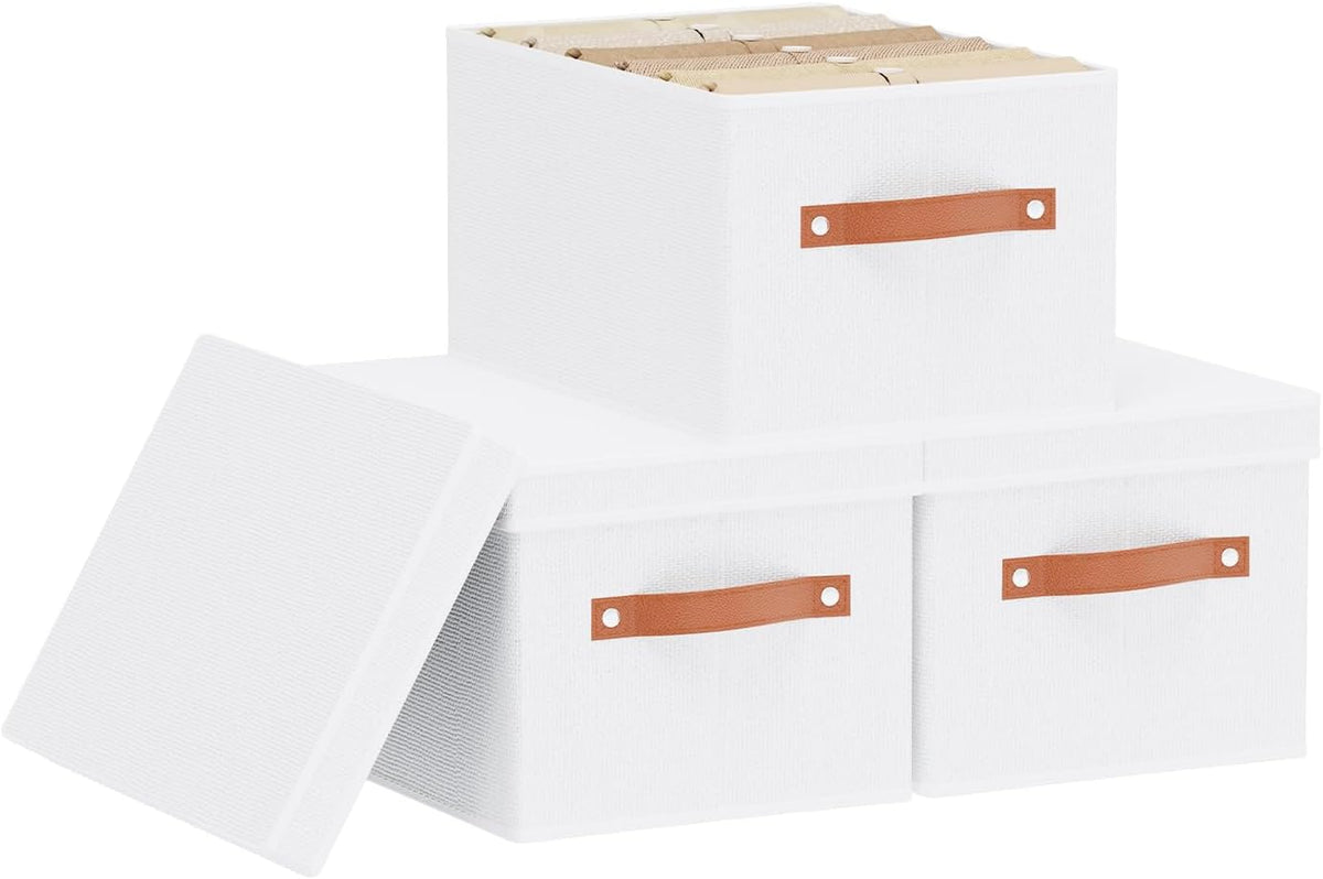 Fabric Storage Bins, 7.1 x 9.1 x 13 Inch Clothes Boxes for Shelves with Lids, Baskets for