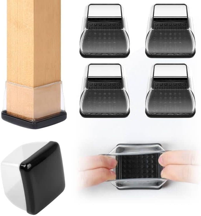 Ezprotekt 8 Pcs Large Clear Chair Leg Sliders for Carpet, Square Teflon Furniture Glides Pads Caps