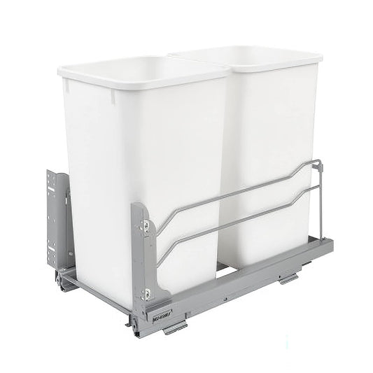 Rev-A-Shelf Double Pull-Out Trash Can for Under Kitchen Cabinets 27 Quart 12.5 Gallon with