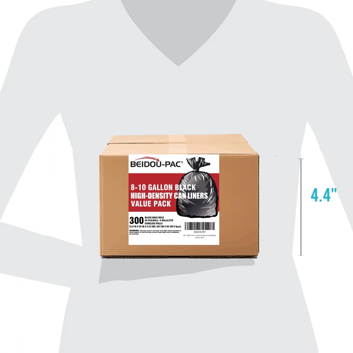 8-10 Gallon Trash Bags, 300 Count Black Garbage bags, Multi-purpose Trash Can Bin Liners for
