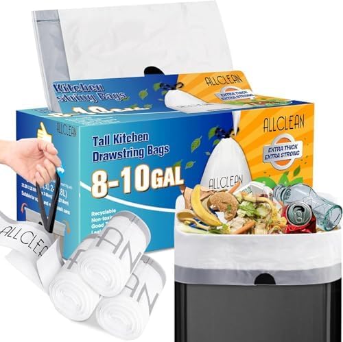 Trash Bags 10 Gallon Medium Kitchen Drawstring Bathroom Garbage Bags, Fit 8-10 Gal Bins,Extra
