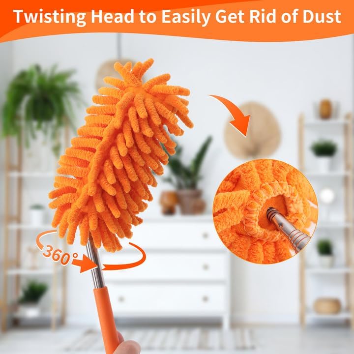 Mini Duster for Cleaning, 360° Bendable Hand Dusters with Extension Pole, Washable Small Duster for