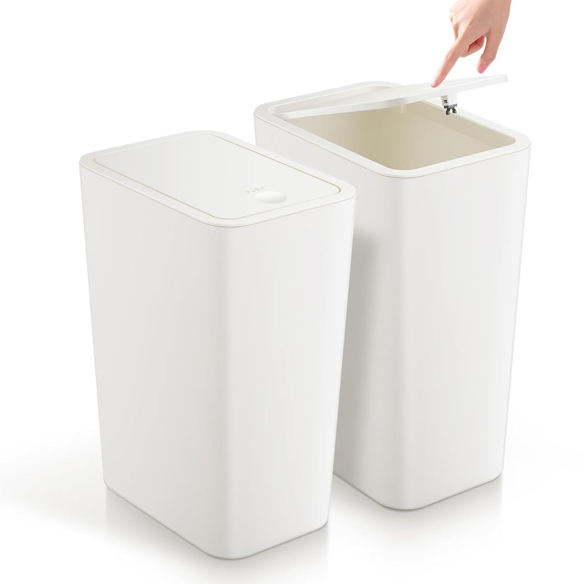 TIPGO Bathroom Trash Can with Lid, 4 Gallon / 15 Liter Small Garbage Can, Press Top Bin, Plastic