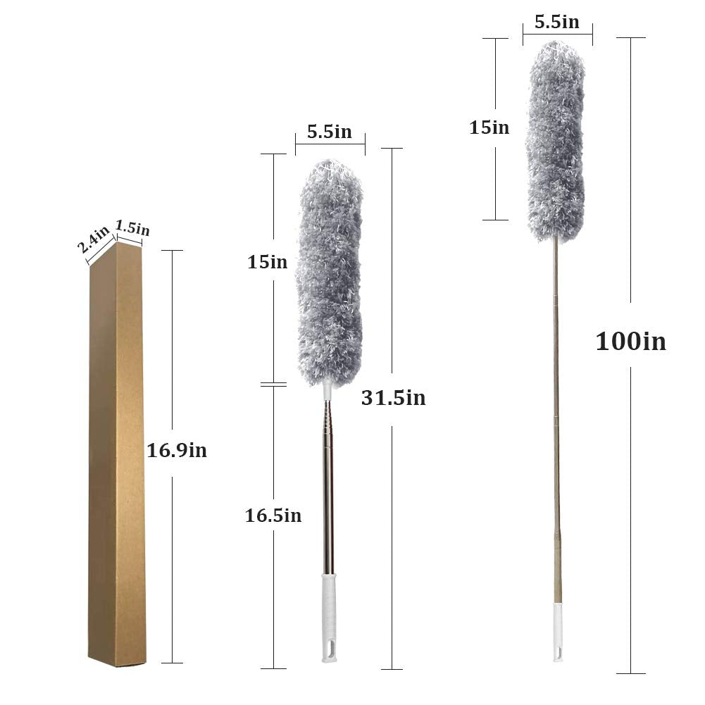 DELUX Microfiber Feather Duster Extendable Duster with 100 inches Extra Long Pole, Bendable Head &