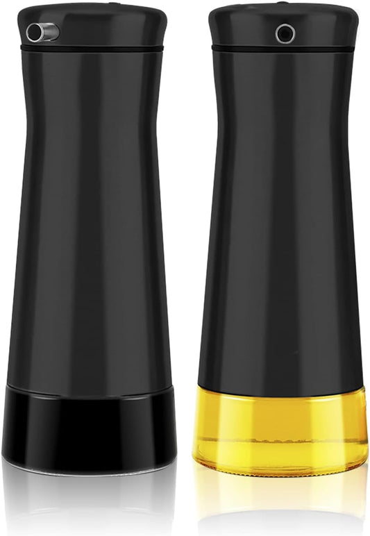 Aelga Black Oil And Vinegar Dispenser Set - 2 Pack Oil Dispenser Bottle for Kitchen with No-Drip