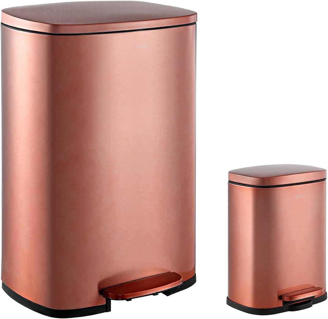 happimess HPM1006D Connor Rectangular Trash Can with Soft-Close Lid and Free Mini Trash Can, Modern