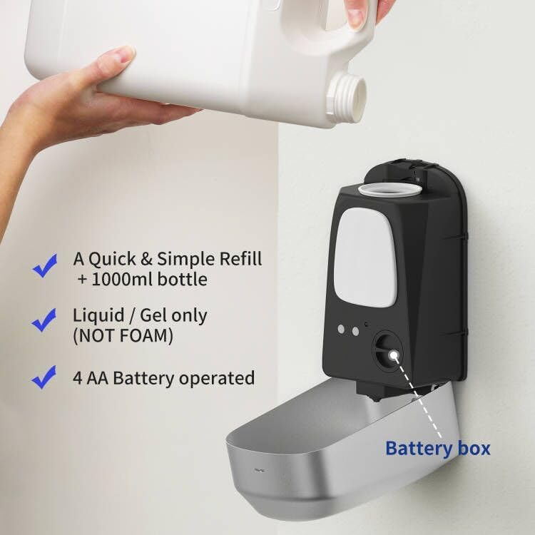 JETWELL Automatic Touch-Less Wall Mount Hand Soap Dispenser Liquid Drop Battery Operated, Brushed