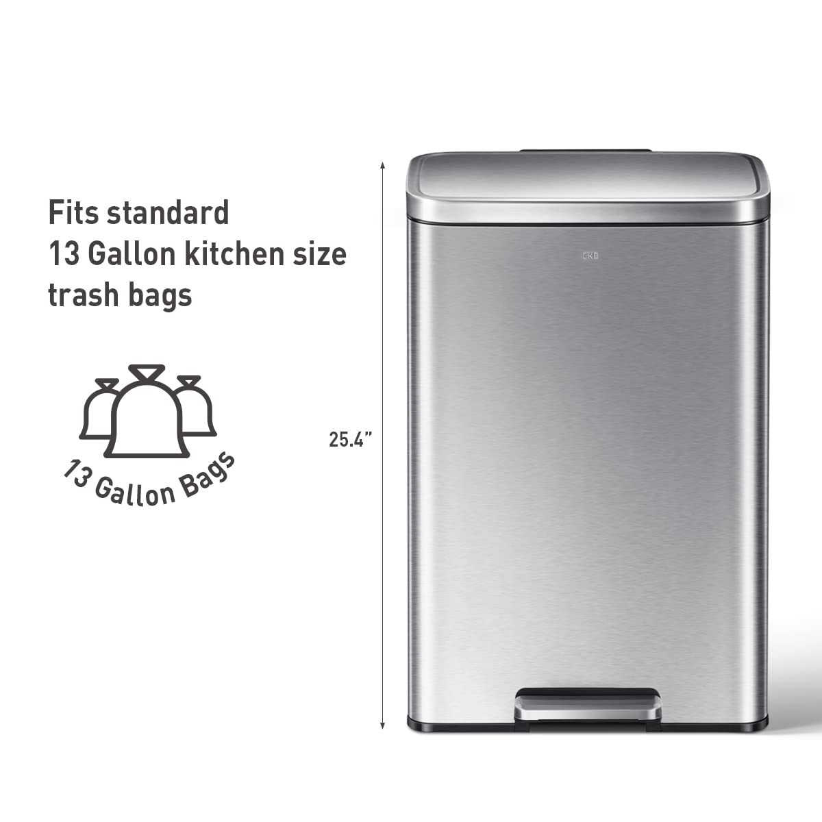EKO Madison Brushed Stainless 50 Liter/13.2 Gallon Step Trash Can with Inner Liner - Fingerprint