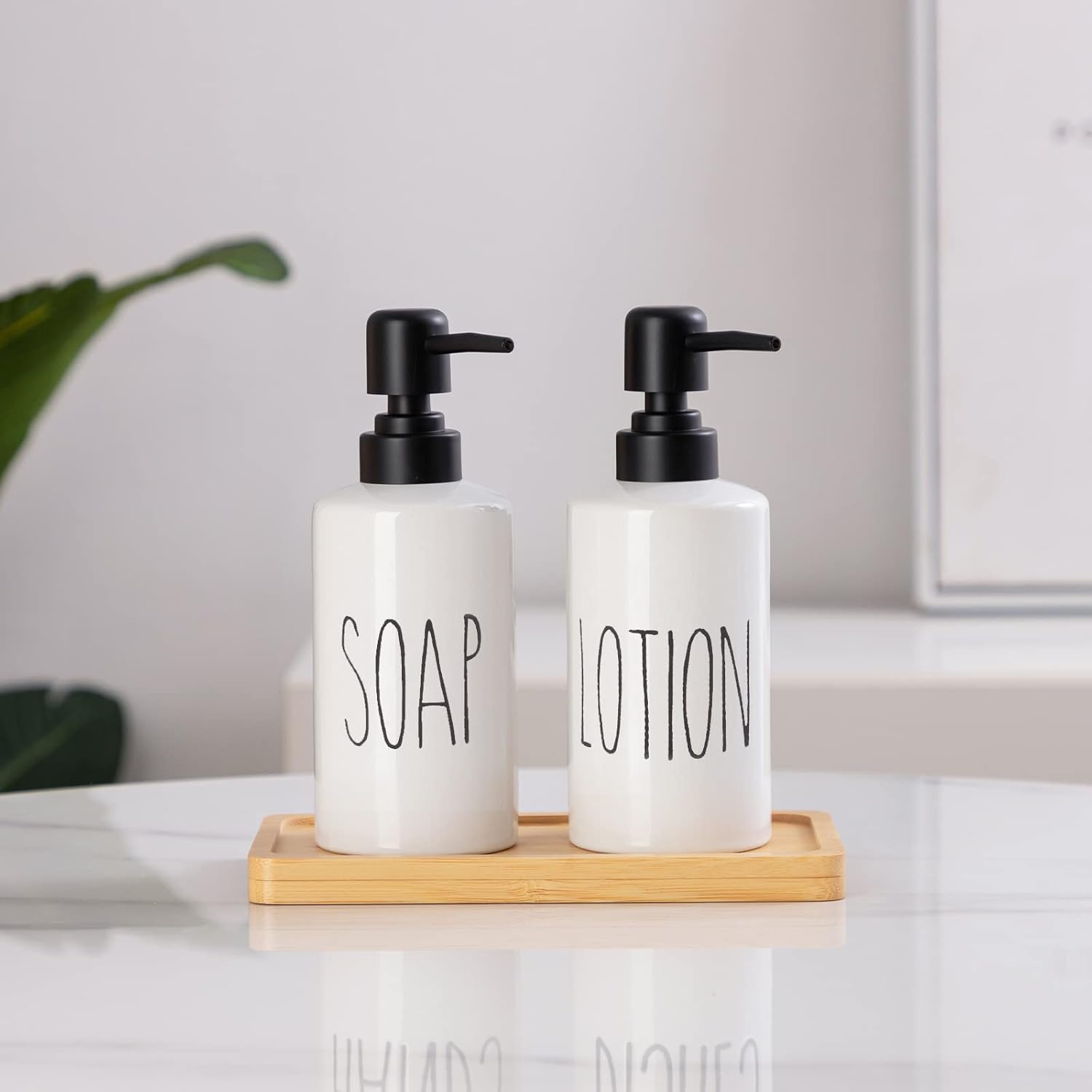 FE Soap Dispenser, 10oz Ceramic Liquid Soap Dispenser for Bathroom Countertop with Plastic