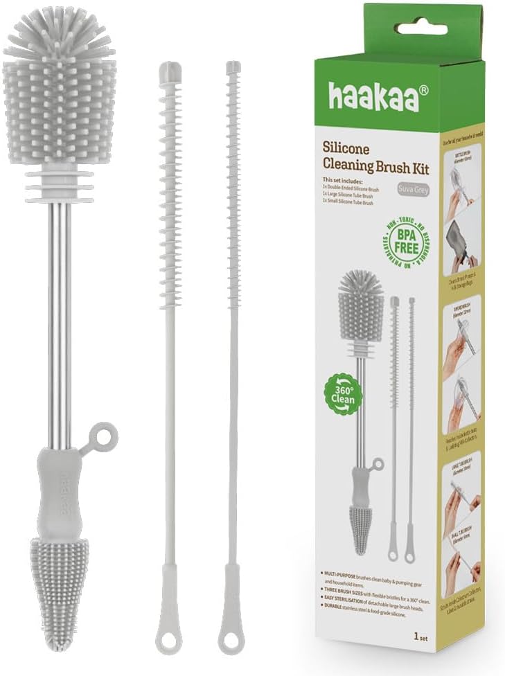 Haakaa Silicone Cleaning Brush Kit – Household Cleaning Brushes for Bottles and Crevices