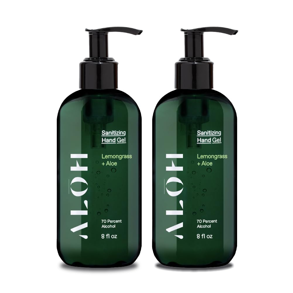 ALŌH Sanitizing Hand Gel 2-pack | Lemongrass + Aloe | 70% Alcohol Hydrating Hand Sanitizer Gel with