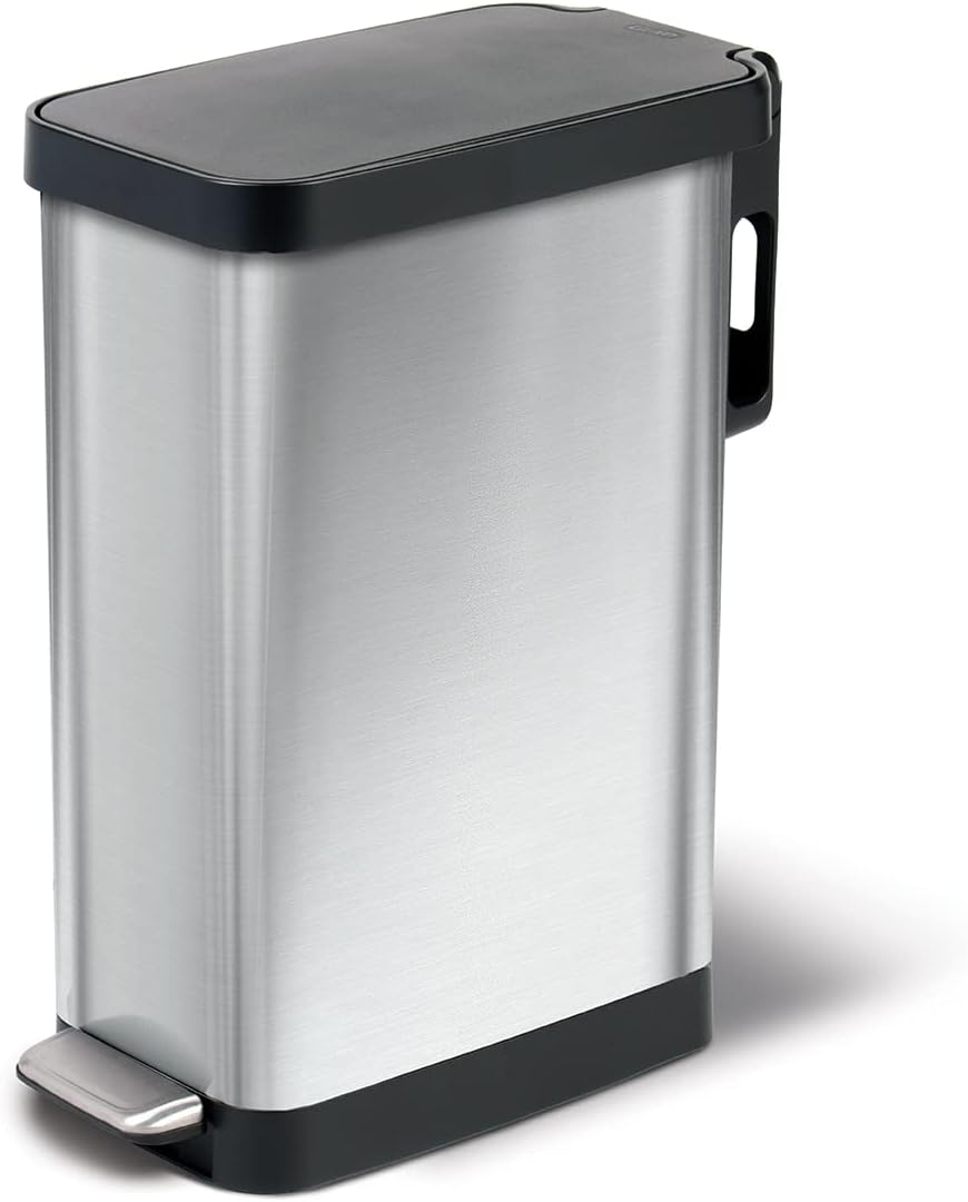 Glad Slim Trash Can with Clorox Odor Protection - Narrow Kitchen Garbage Bin with Soft Close Lid