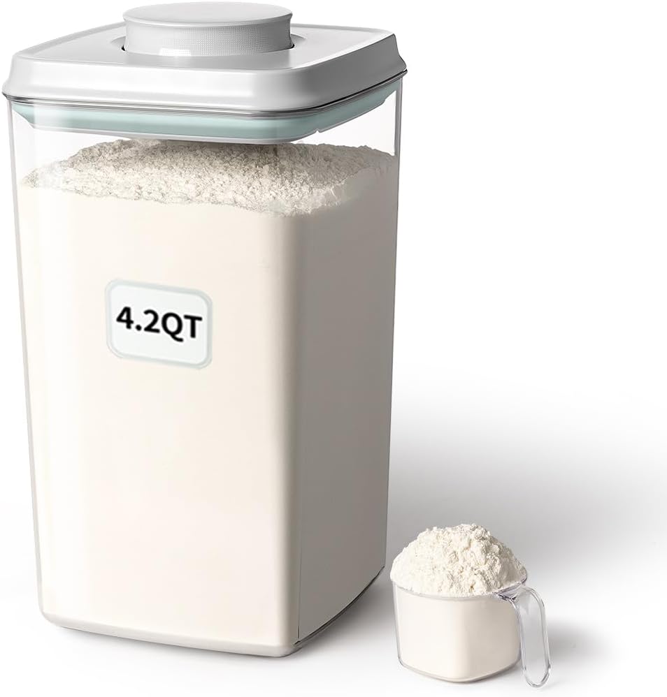 Airtight Pop Food Storage Container with Lid & 130ml Scoop, 4L/4.2qt BPA-Free Cereal, Rice, Flour