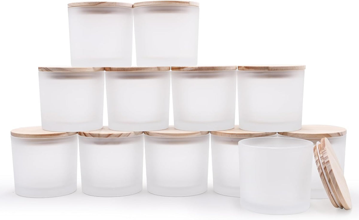 12 OZ Thick Candle Jars for Making Candles 12 Pcs, Empty Jars with Wood Lids for Spice Jars, Sample