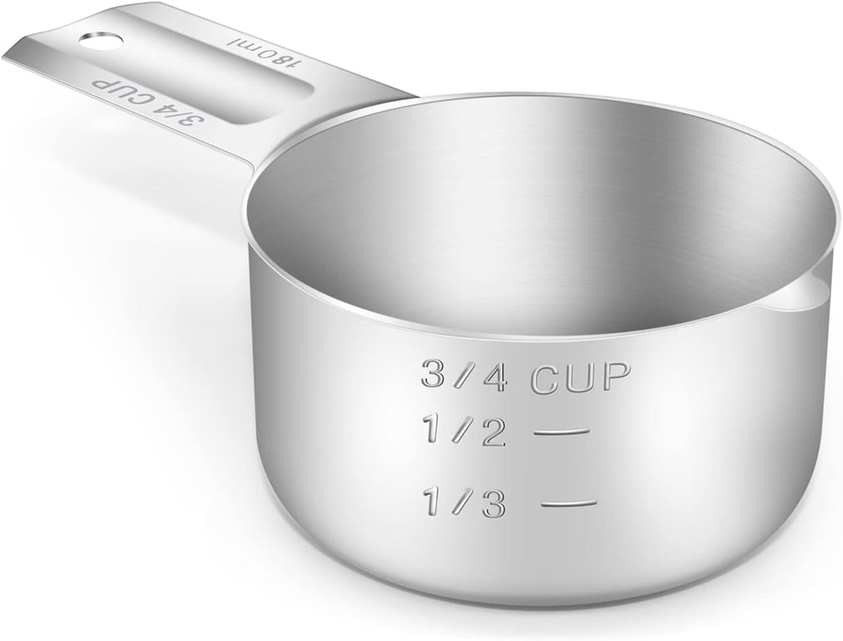 1PCS 3/4Cup (180ml, 6oz) Single Measuring Cup, Stainless Steel Measure Scoop, Metric and US
