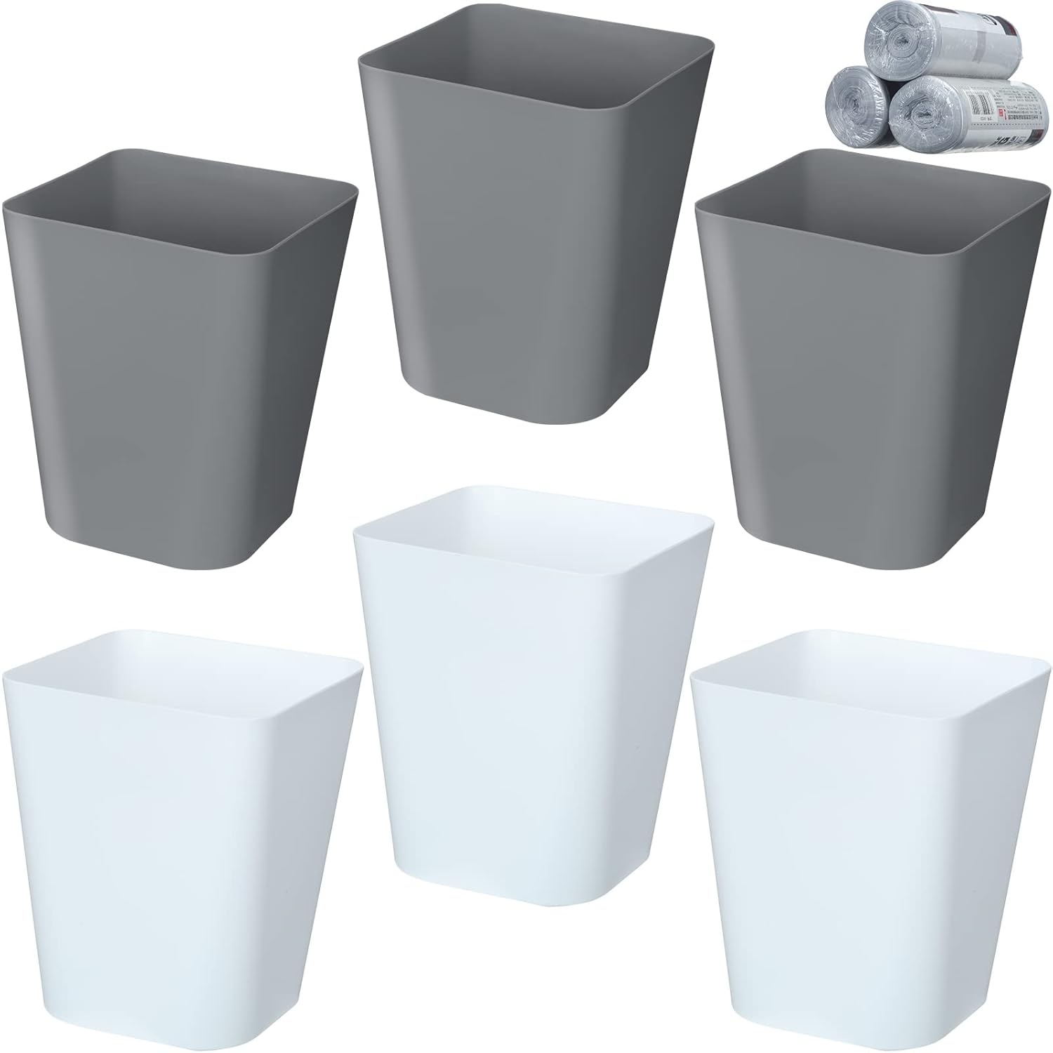 Eccliy 6 Pack Plastic Trash Can with 3 Rolls of Trash Bags Small Wastebasket Garbage Bin Container