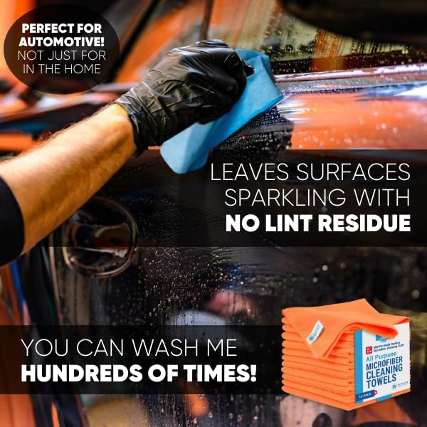 MW Pro Microfiber Cleaning Cloth | Orange | 12 Pack | 16” x 16” | All Purpose Microfiber Towels