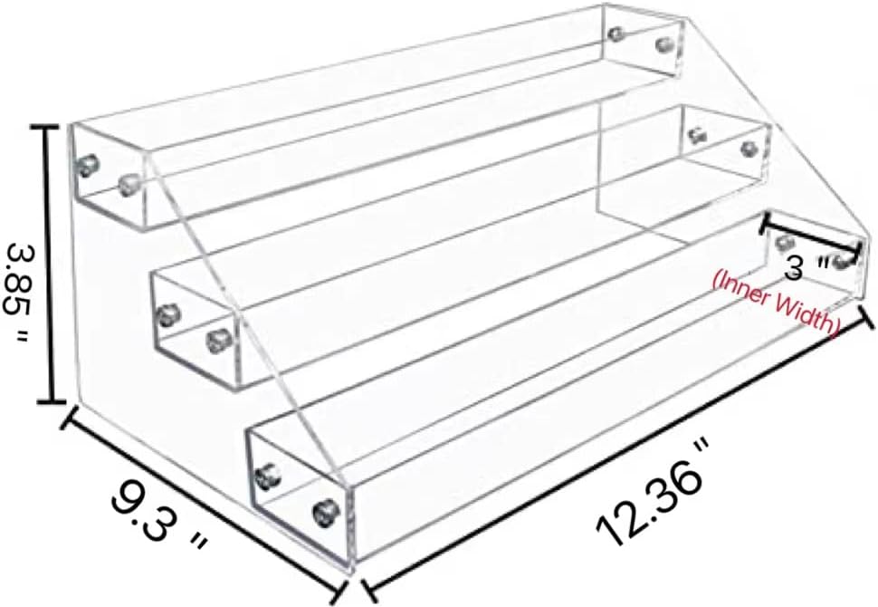 PMMASTO Widen Tiered Spice Rack, Seasoning Organizer, Clear Acrylic Vertical Shelves Can Organizer