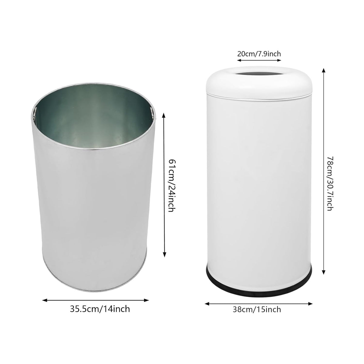 58.6 Liter / 15.48 Gallon Commercial Open Top Trash Can White Stainless Steel Trash Can Outdoor