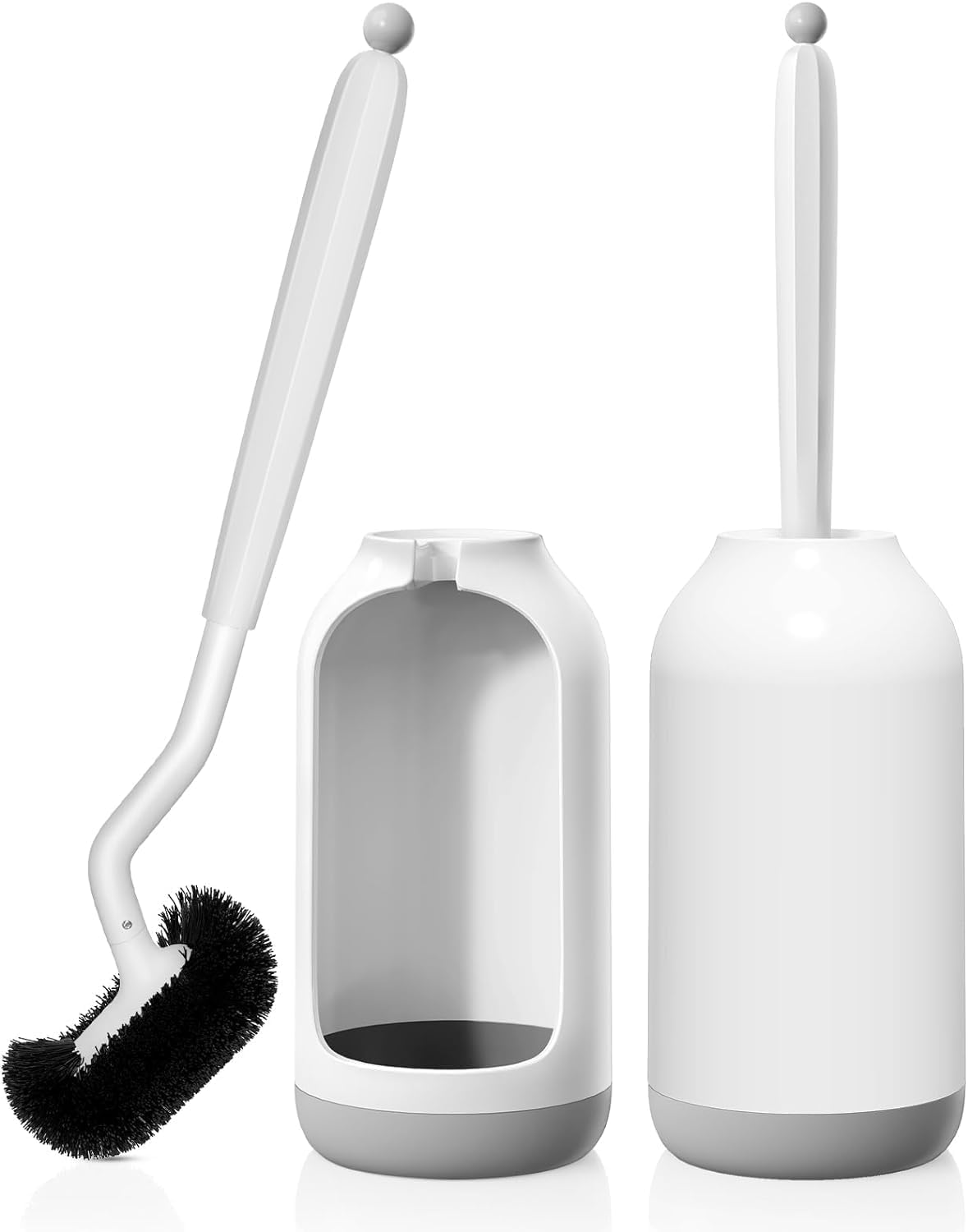 HAMITOR Toilet Bowl Brush Holder Set: 2 Pack Bathroom Deep Cleaning Toilet Cleaner Scrubber Under