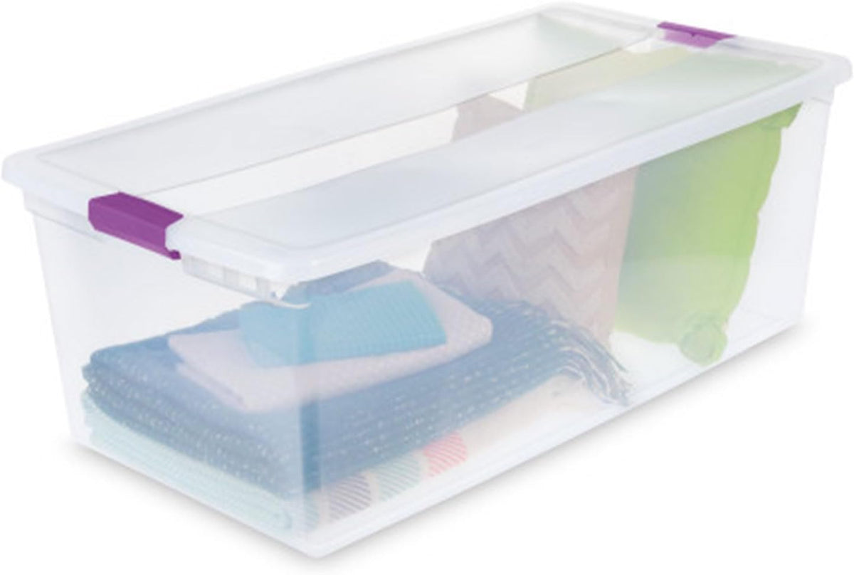 Sterilite 4-Pack 110 Quart ClearView Latch Box, Stackable Organizer Bins with Latching Lids - Clear