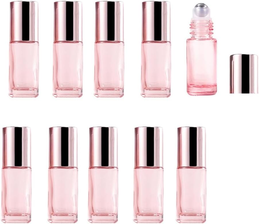 10 Pack Glass Essential Oil Roller Bottle,10ml Pink GlassRoller Bottles with Stainless Steel Roller