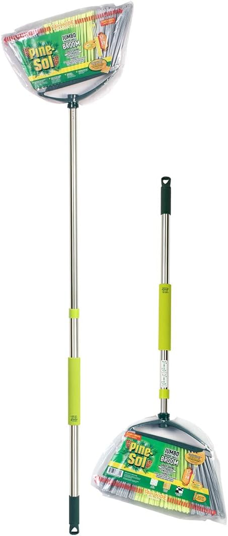 Pine-Sol Indoor Jumbo Broom with Long, Stainless Steel Collapsible Handle for Easy Storage, Heavy