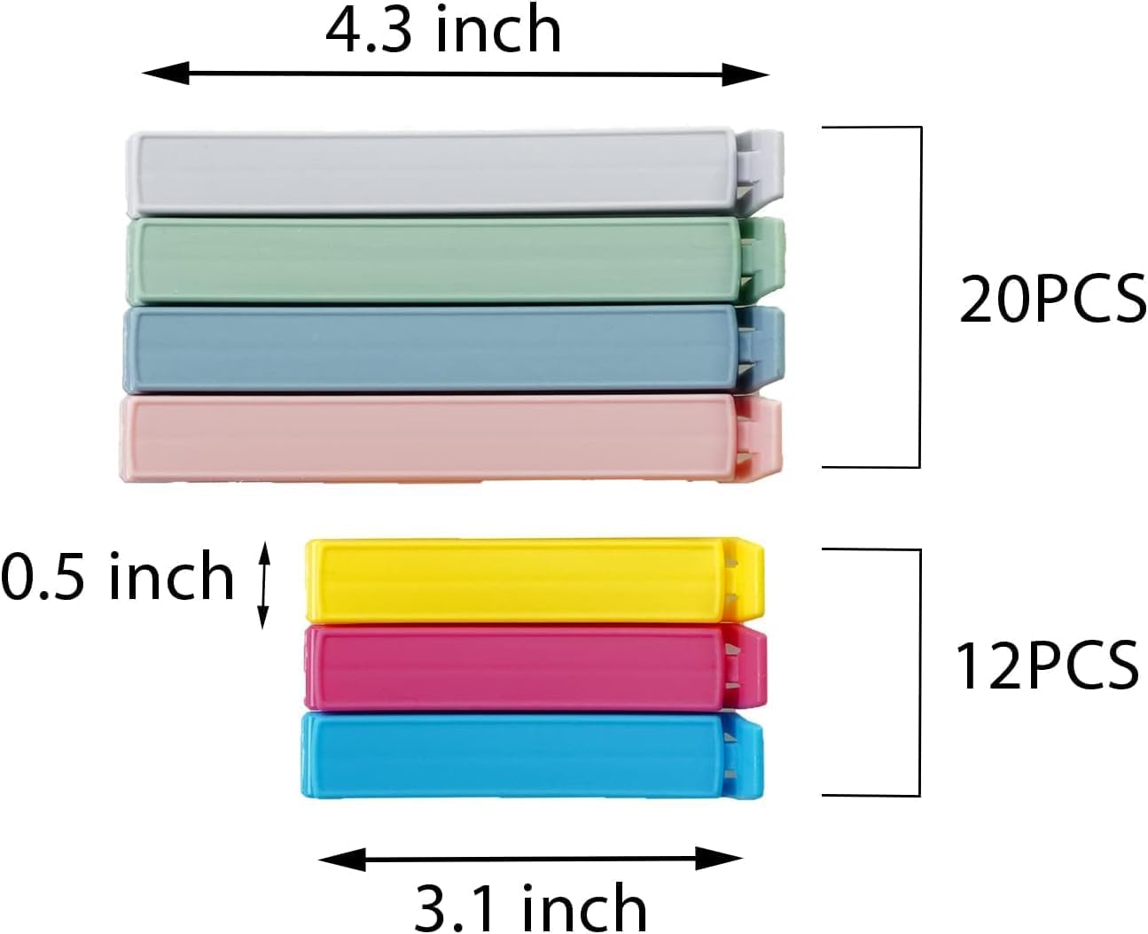 32 PCS Plastic Chip Clips for Food Packages, Curved Design Sealing Bag Clips for Food, Kitchen and