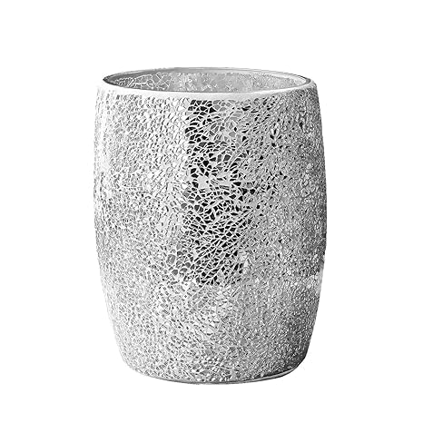 Escenzy Modern Bathroom Trash Can Silver Mosaic Glass 5L | 7" x 10" | Luxury Waste Basket for