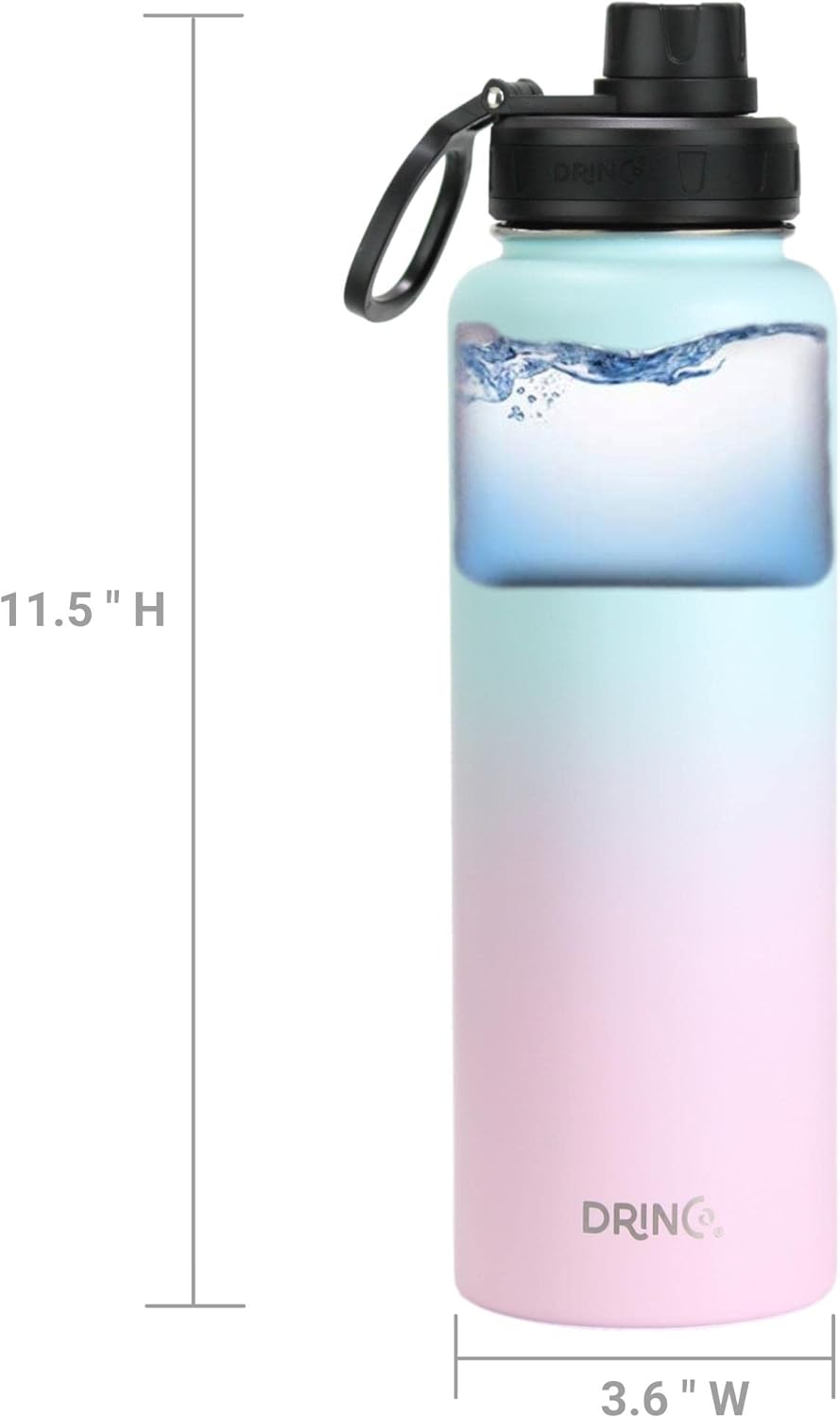DRINCO Stainless Steel Water Bottle Spout Lid Vacuum Insulated Double Wall Water Bottle Wide Mouth