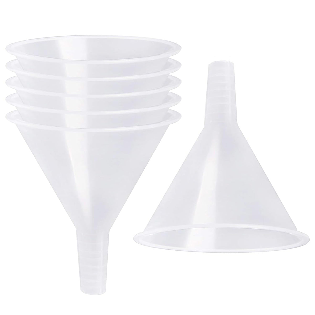 6 Pack Plastic Funnels, 4.6 Inch Multi-Purpose Clear Plastic Funnels with Long Reaching Spout for