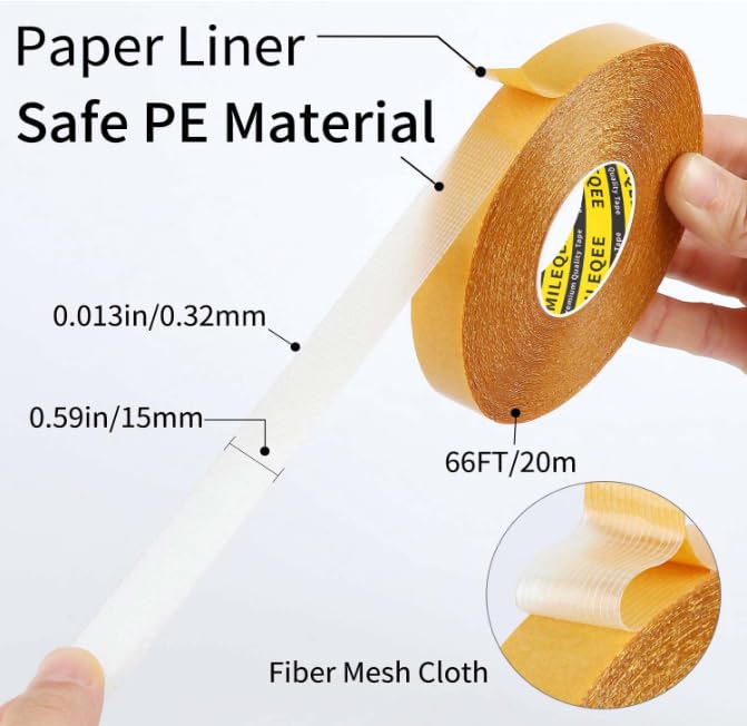 Double Sided Tape Heavy Duty, 0.59" x 66FT, Universal High Tack Strong Wall Adhesive with