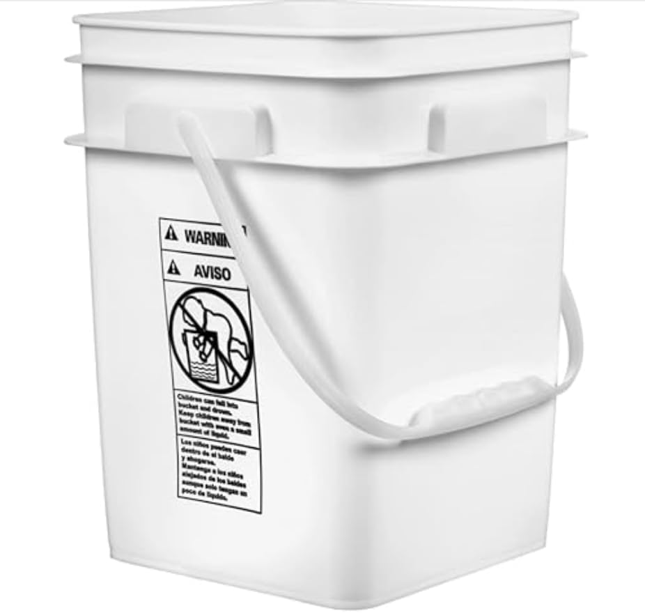 House Naturals 4 Gallon Square Food Grade Bucket Pail with Plastic Handles and Lid (Pack of 3) Made