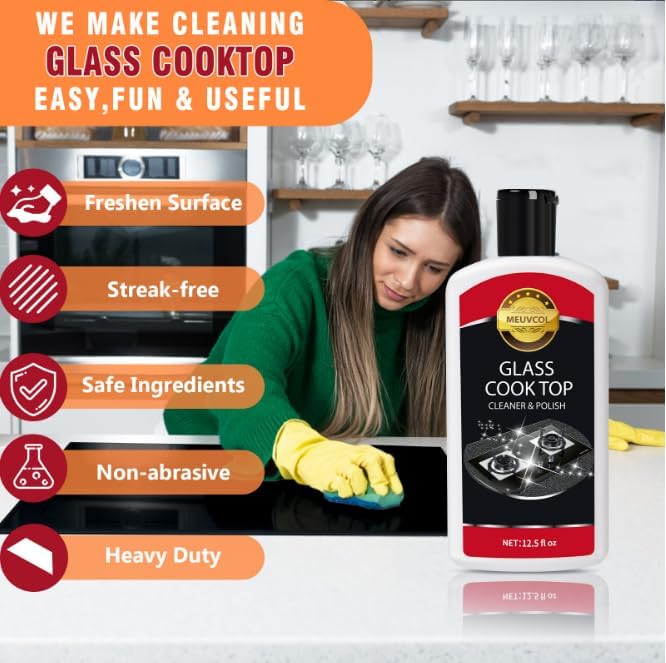 Glass Stove Top Cleaner Kit, 12 Oz Glass Cooktop Cleaner Non-Abrasive, Stove Oven Cleaner & Polish