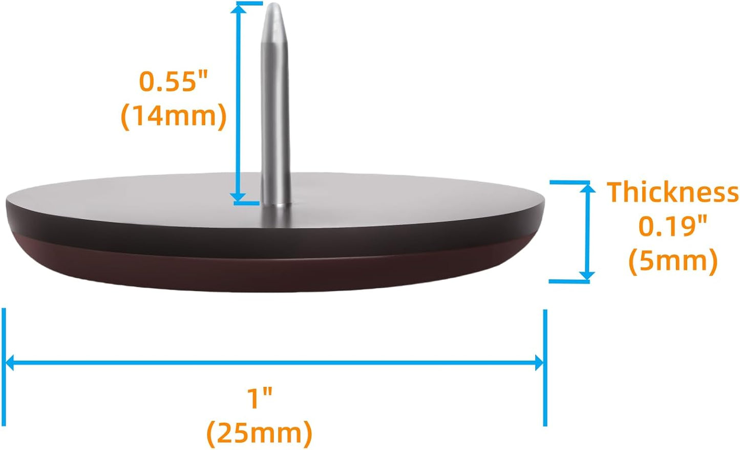 1" Nail on Furniture Sliders (24 Pack) - Furnigear Heavy Duty PTFE (Teflon) Chair Sliders Glides
