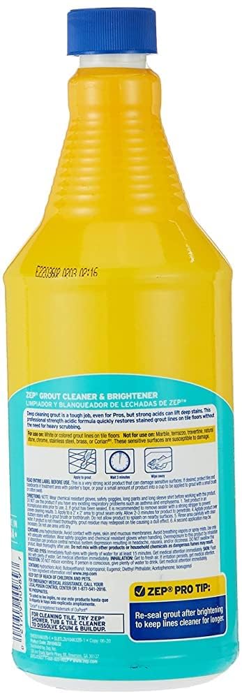 Zep Grout Cleaner and Brightener and Easy to Use Handheld Brush - 32 oz (Case of 2) - ZU104632