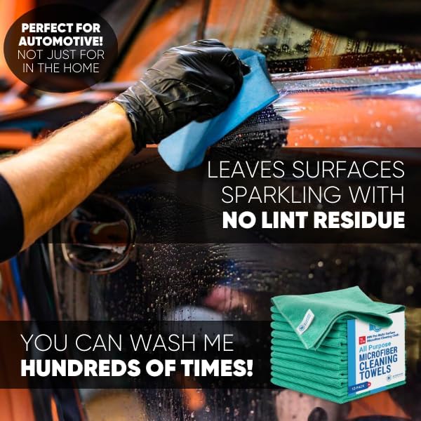 MW Pro Microfiber Cleaning Cloth | Green (12 Pack) | Size 16" x 16" | All Purpose Microfiber Towels