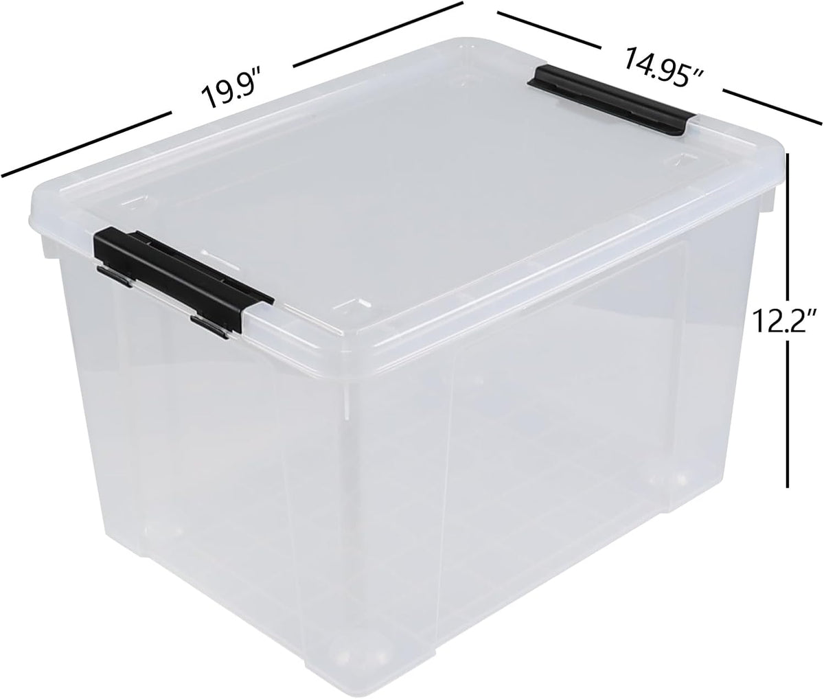 50 L Large Plastic Storage Bins with Latching Lids and Wheels, 4-Pack Clear Stackable Boxes for