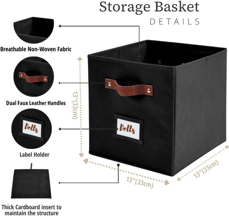 DECOMOMO Storage Cubes, 13x13x13 Storage Cube Bins with Labels, Fabric Organizer Bins (13" / 6pcs
