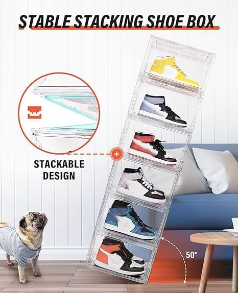 KDOR Shoe Box for sneakers，Closet,hat Clear Plastic Stackable 10 Pack Sneaker Storage Boxes with