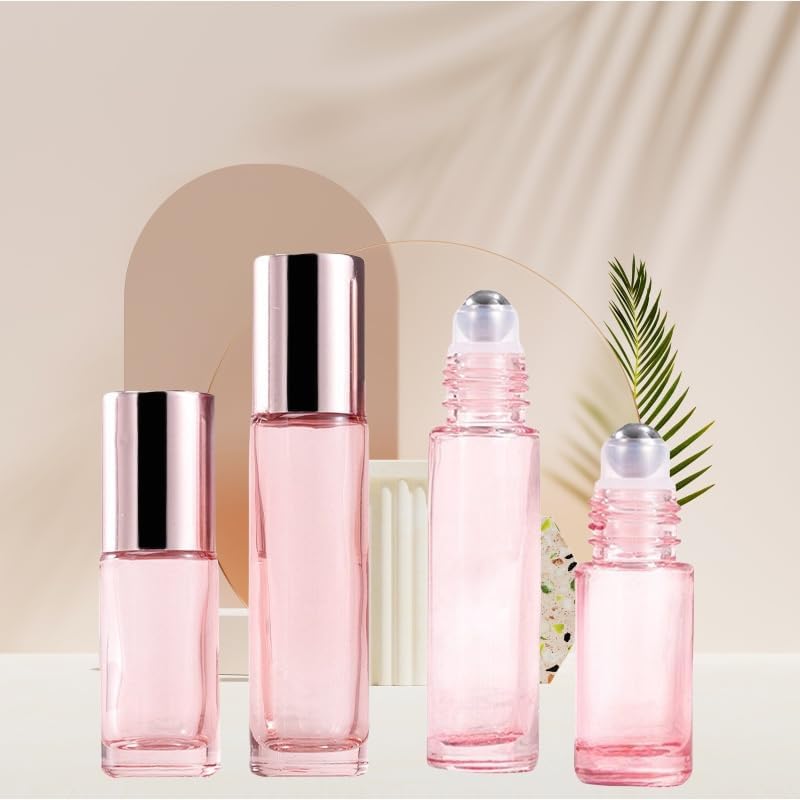 10 Pack Glass Essential Oil Roller Bottle,10ml Pink GlassRoller Bottles with Stainless Steel Roller