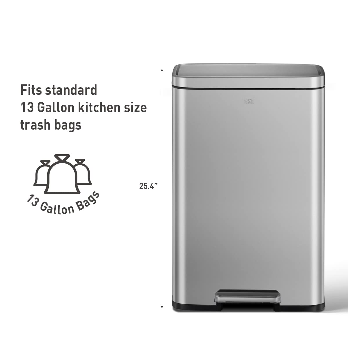 EKO Madison Matte Stainless 50 Liter/13.2 Gallon Step Trash Can w/Inner Liner - Fingerprint