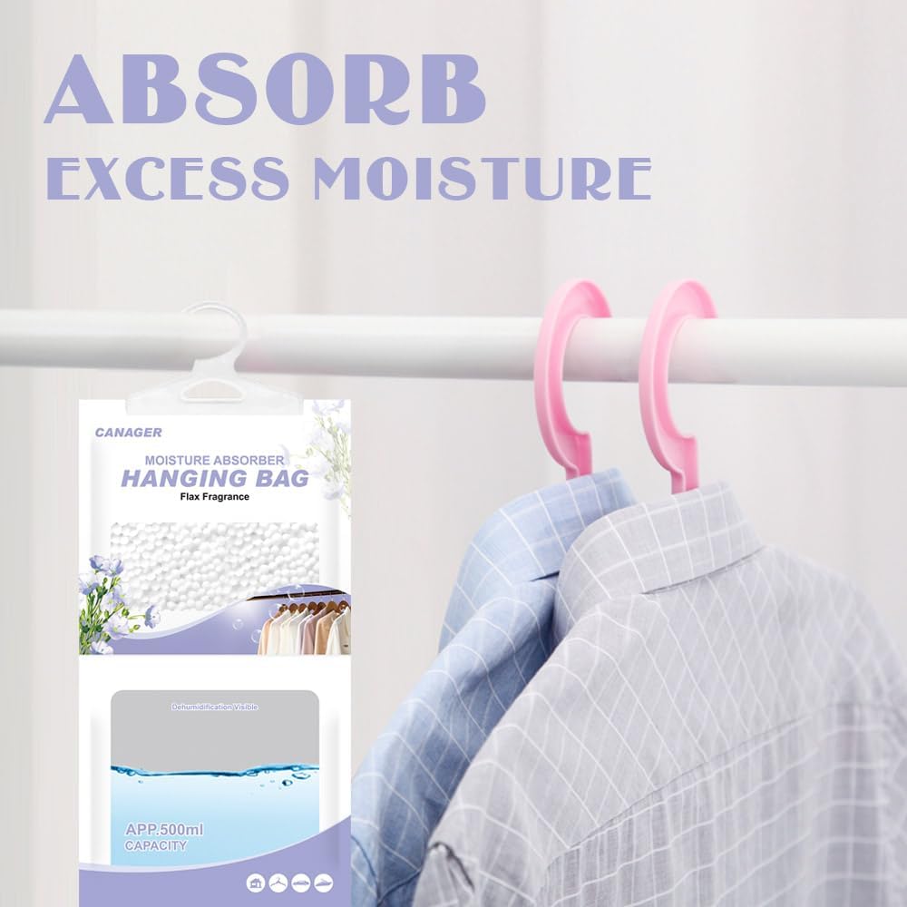 CANAGER Hanging Moisture Absorber, Flax Fragrance Moistureproof Desiccant Hanging Bag，Dehumidifier