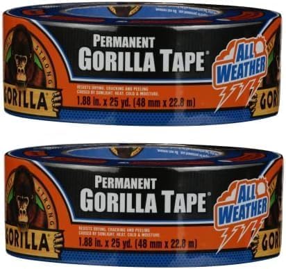 Gorilla All Weather Duct Tape, Black, 1.88" x 25 yd | UV Resistant | Waterproof | For Outdoor